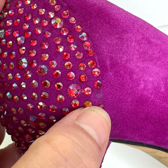 Brian Atwood Baccina Heel Womens 9 Purple Suede Crystal Peep Toe Platform Pump - Picture 5 of 10